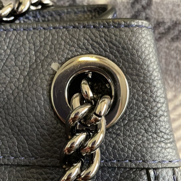 Coach Turnlock Leather Shoulder Bag Dark Navy - Picture 5 of 10